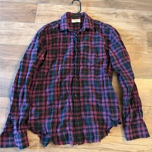 Saint Laurent Purple and Frayed Black Plaid Button-Down Shirt Size Small